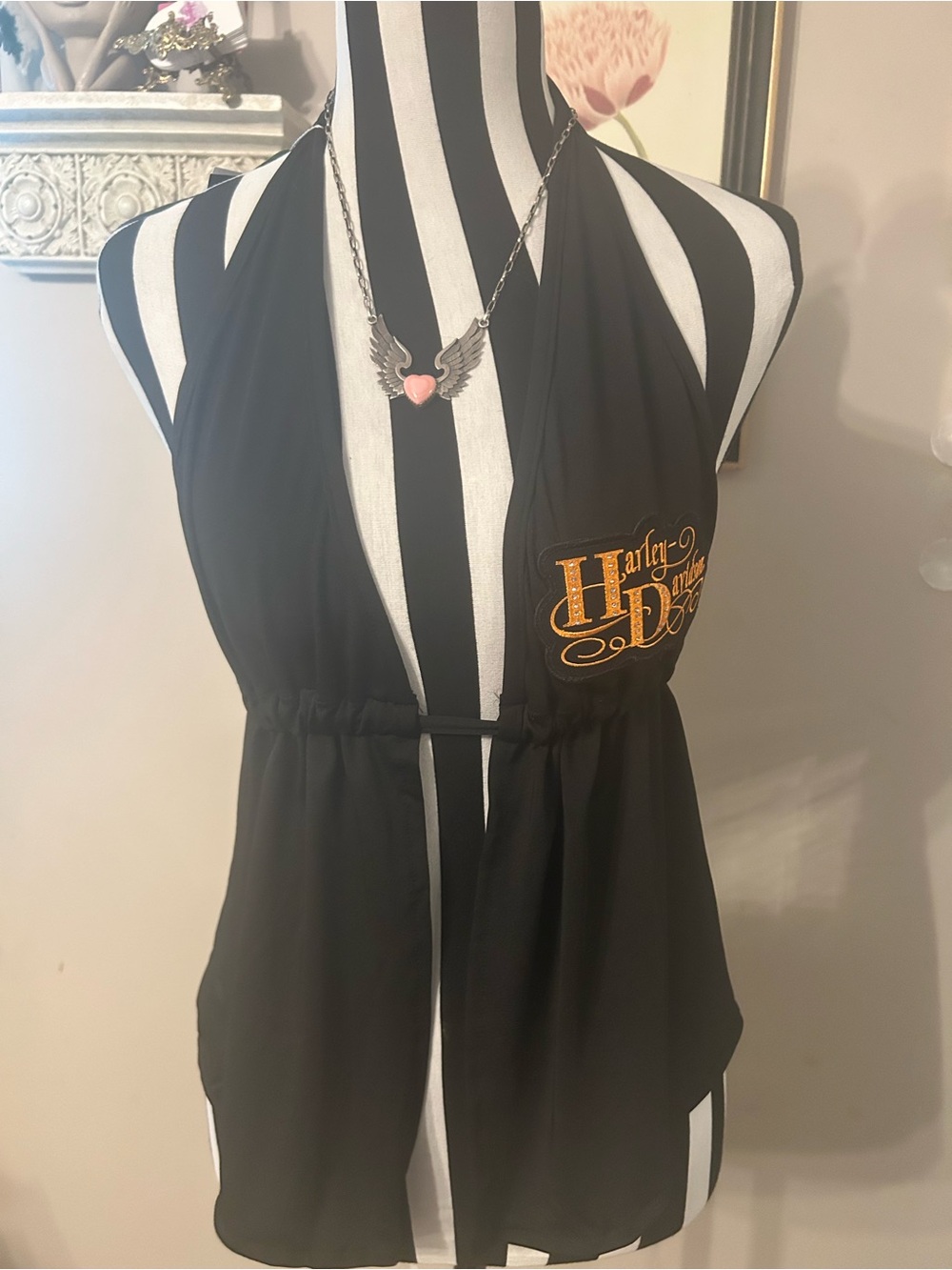 Rare Sexy Custom made Harley-Davidson Black Halter Tie-Front Camisole bulk/org